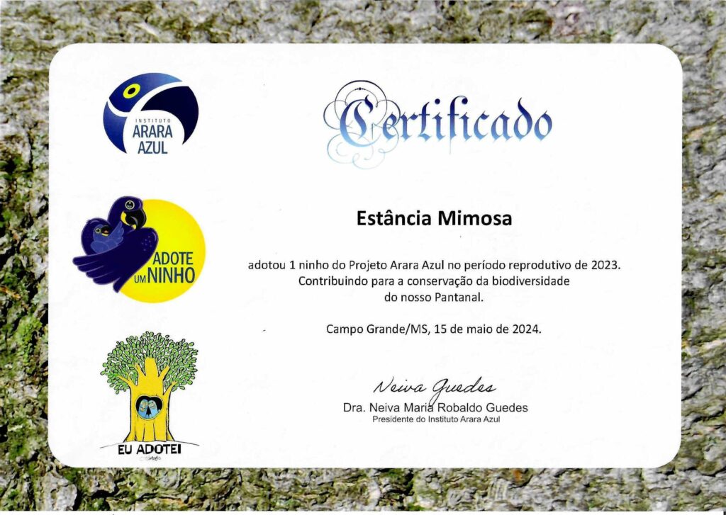 Certificado_Estância Mimosa_Instituto Arara Azul